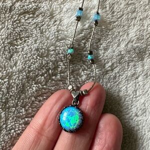 Stunning turquoise Blue multi stone Opal Necklace in oxidized sterling silver